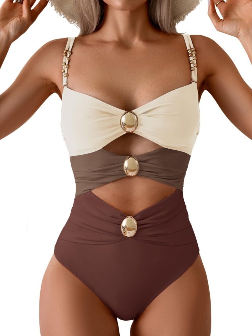 Cutout One Piece Swimsuit Tummy Control Ruched Monokini Color Block Bathing Suit